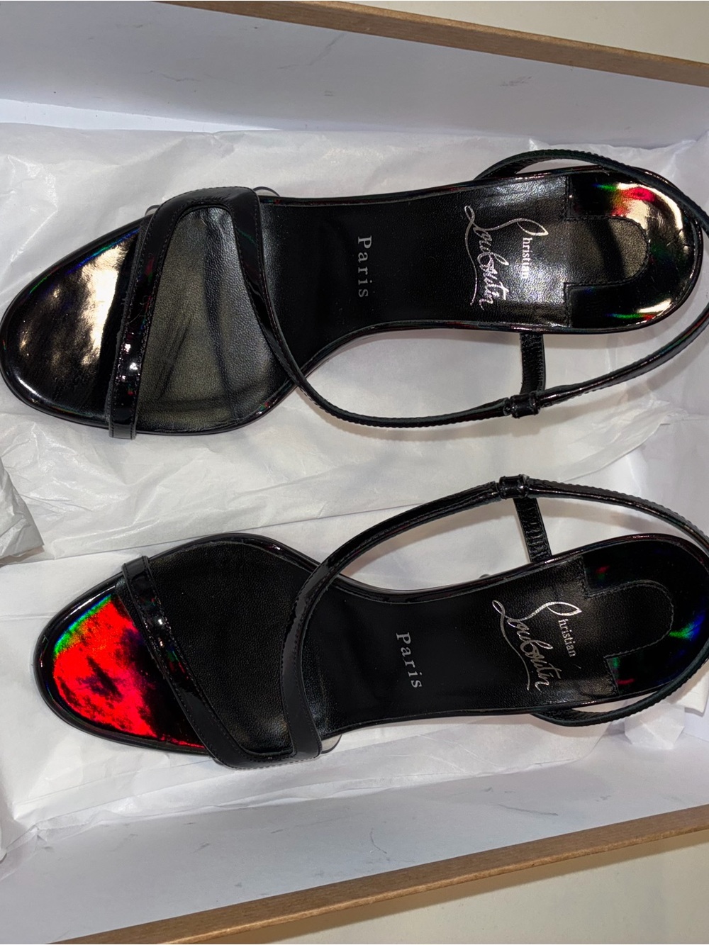 Christian Louboutin Black Patent Leather Open-Toe Slingback Sandals